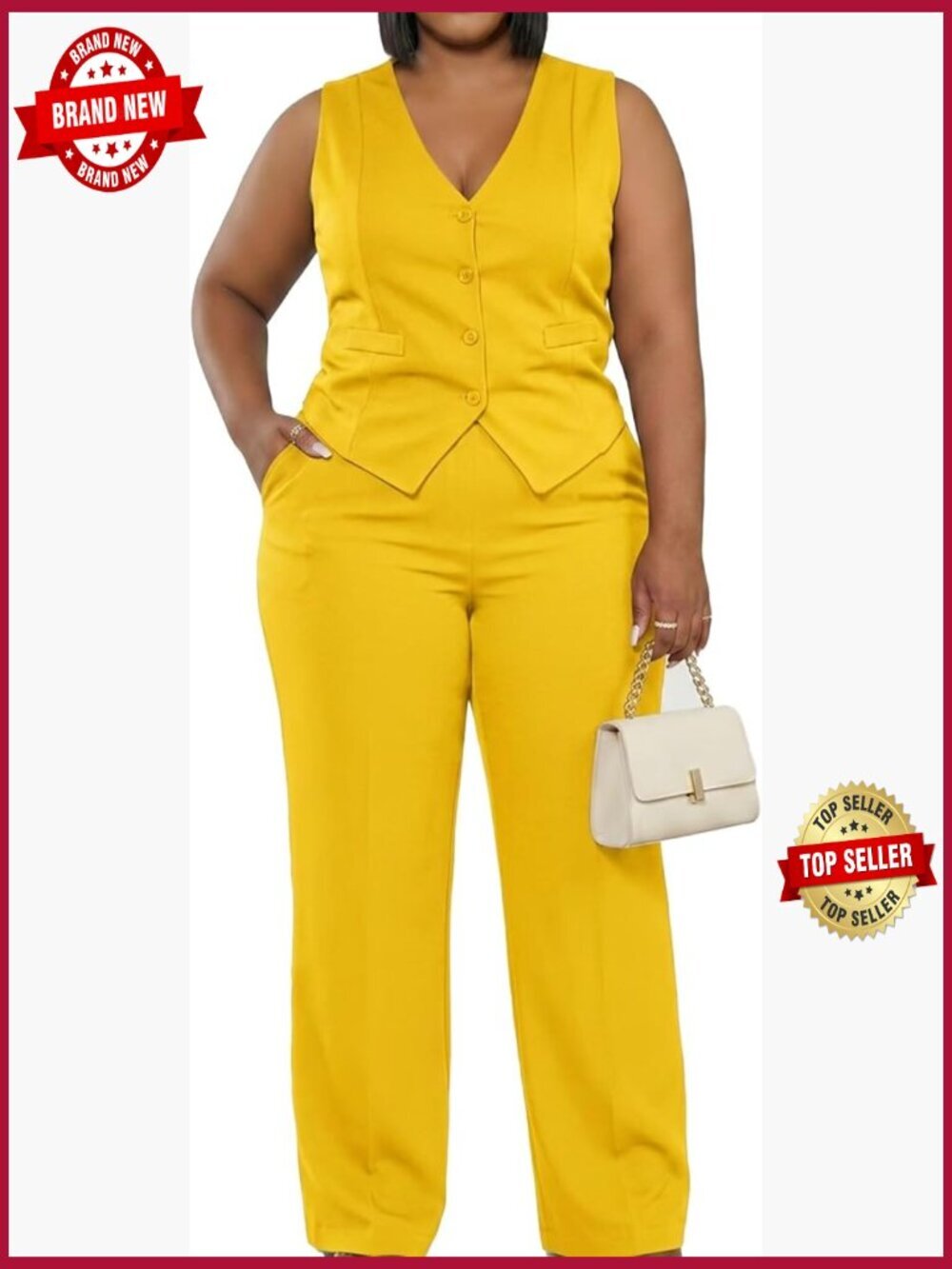Plus Size 2 Piece Pant Suit Vest Blazer Wide Leg Pants Set